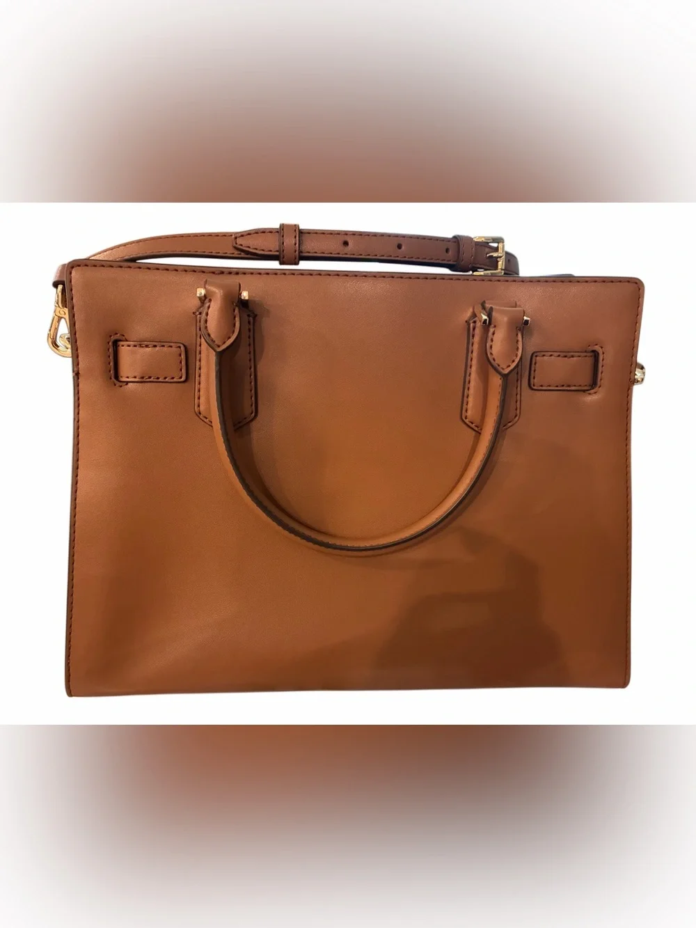 Michael Kors Tan Woven Leather Satchel with Gold Hardware